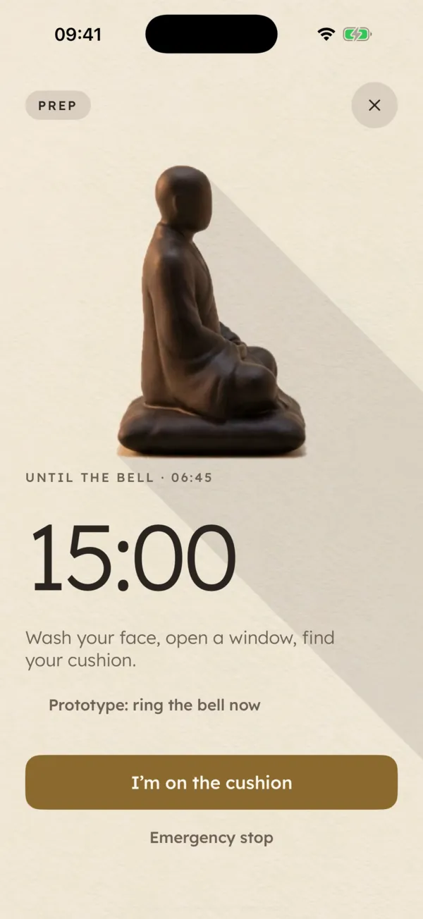 Prep time countdown before the meditation bell