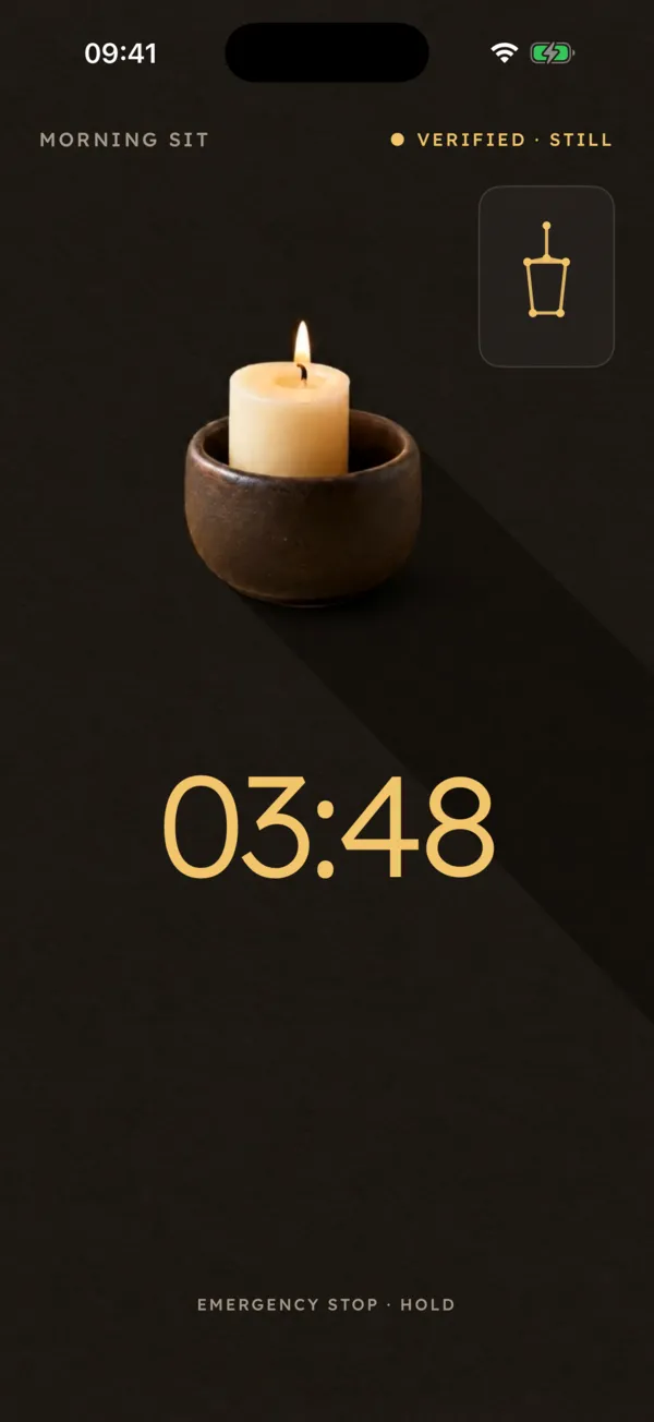 Meditation timer with a candle, verified still